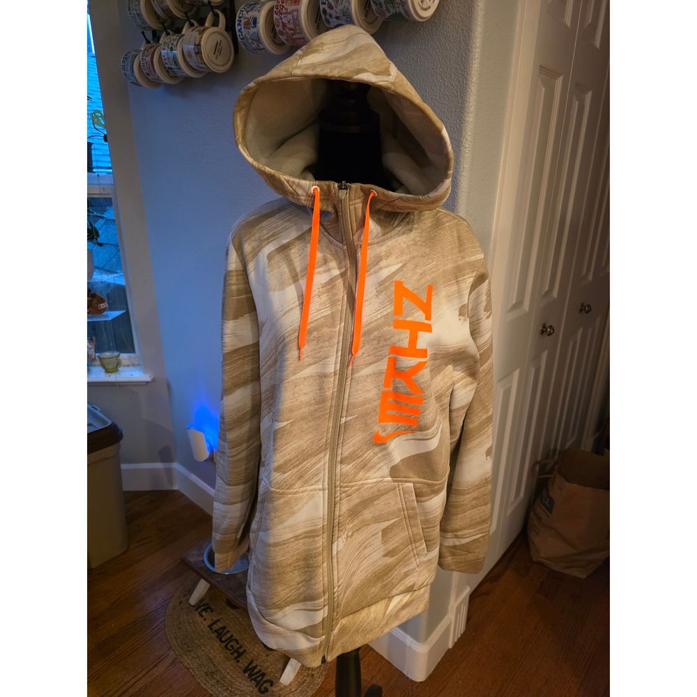 Nike Therma-FIT Full Zip Hoodie Mens Large Tan Camo Orange DD1890-247